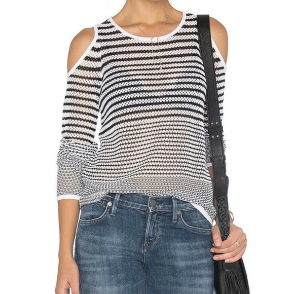 Rag & Bone Black White Crochet Cold Shoulder Top L - Picture 1 of 14